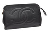 Authentic CHANEL Caviar Skin CC Logo Cosmetic Pouch Purse Black Junk 4714K