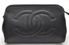 Authentic CHANEL Caviar Skin CC Logo Cosmetic Pouch Purse Black Junk 4714K
