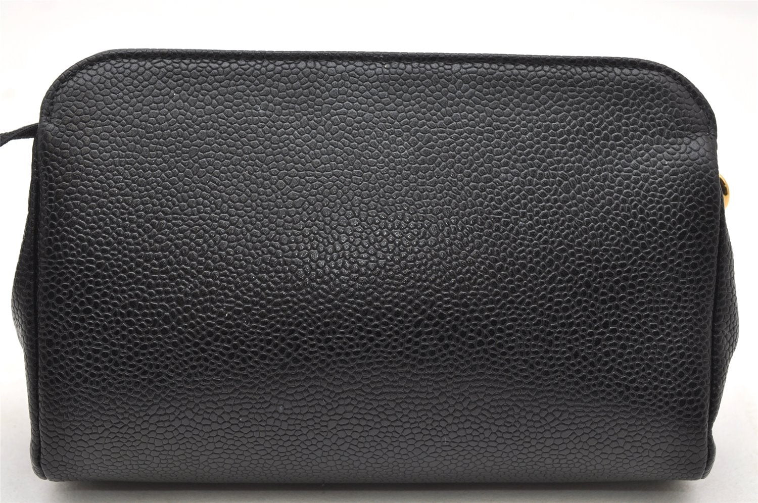 Authentic CHANEL Caviar Skin CC Logo Cosmetic Pouch Purse Black Junk 4714K