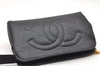 Authentic CHANEL Caviar Skin CC Logo Cosmetic Pouch Purse Black Junk 4714K