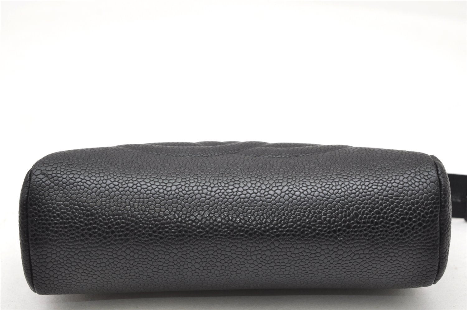 Authentic CHANEL Caviar Skin CC Logo Cosmetic Pouch Purse Black Junk 4714K