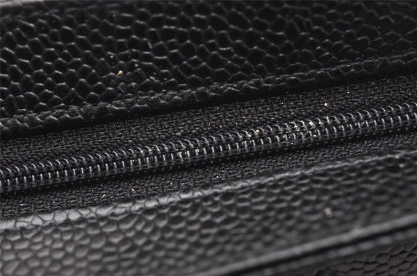 Authentic CHANEL Caviar Skin CC Logo Cosmetic Pouch Purse Black Junk 4714K