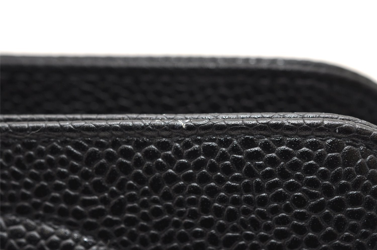 Authentic CHANEL Caviar Skin CC Logo Cosmetic Pouch Purse Black Junk 4714K