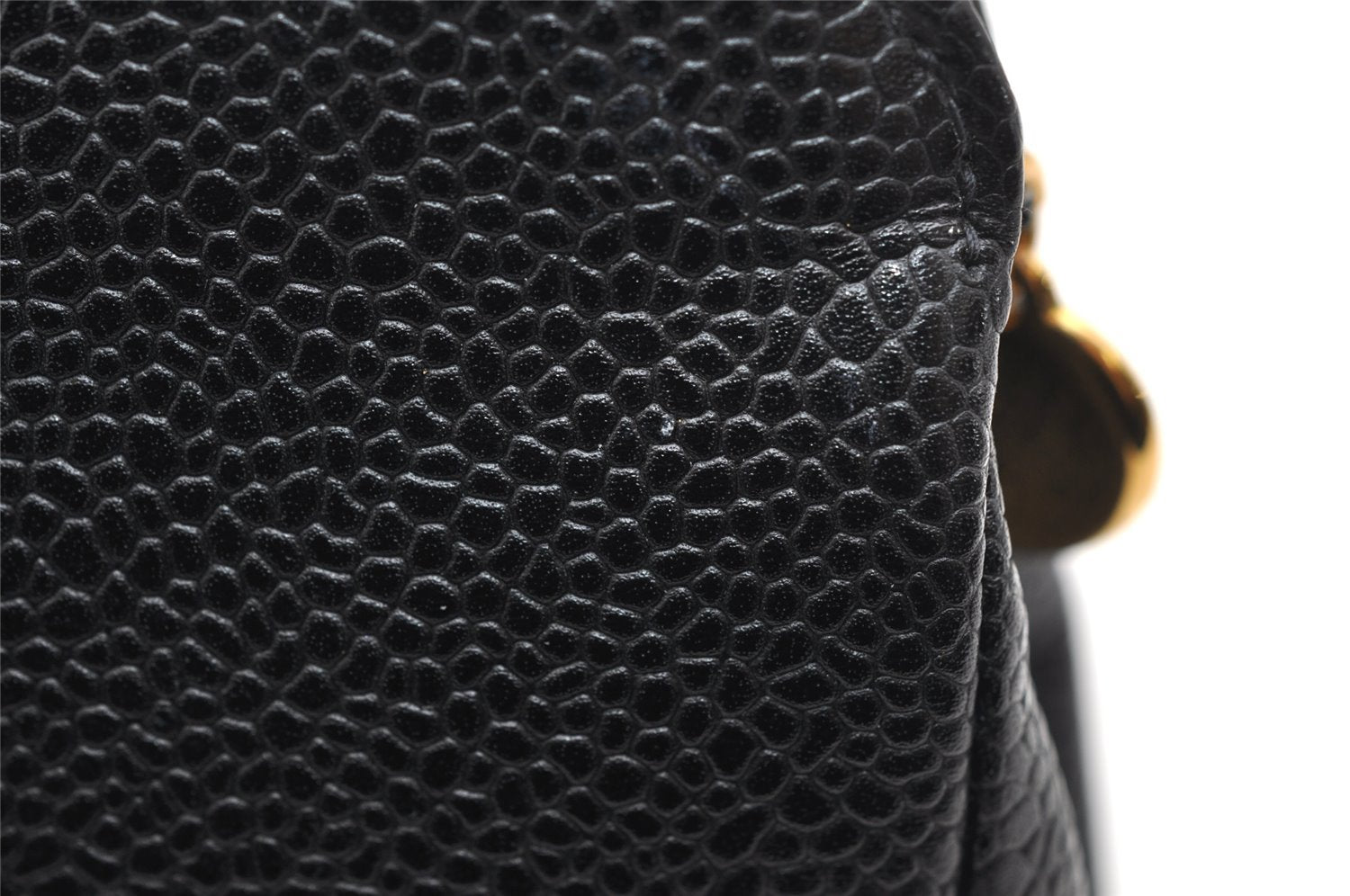 Authentic CHANEL Caviar Skin CC Logo Cosmetic Pouch Purse Black Junk 4714K