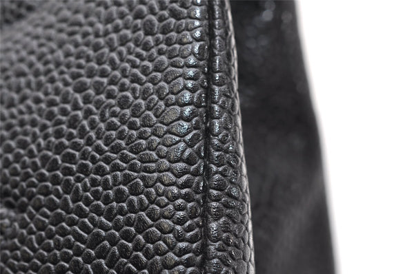 Authentic CHANEL Caviar Skin CC Logo Cosmetic Pouch Purse Black Junk 4714K