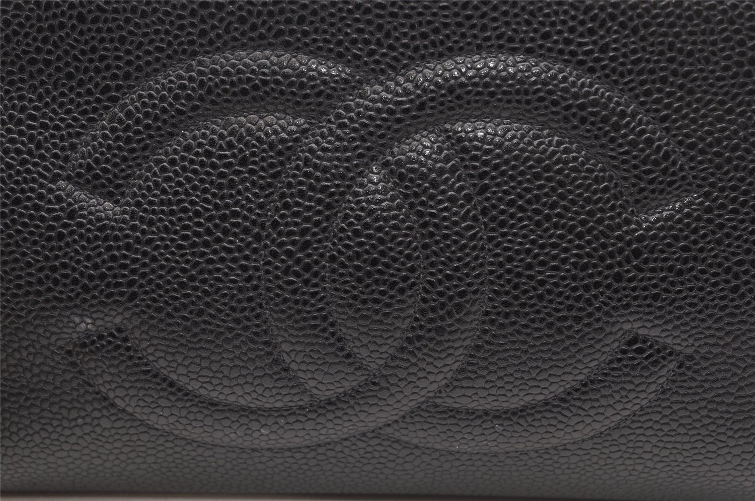 Authentic CHANEL Caviar Skin CC Logo Cosmetic Pouch Purse Black Junk 4714K