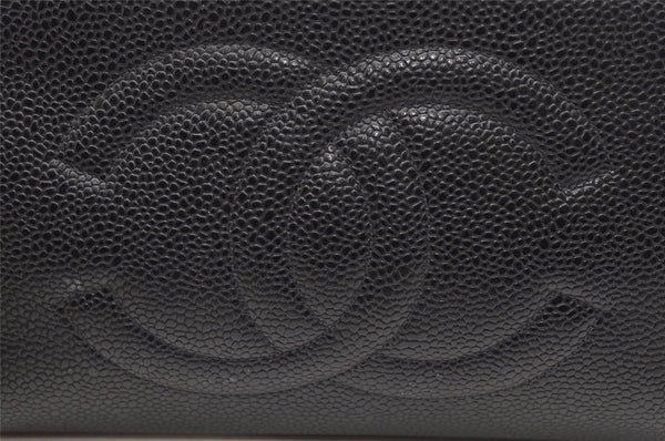 Authentic CHANEL Caviar Skin CC Logo Cosmetic Pouch Purse Black Junk 4714K