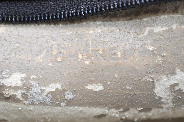 Authentic CHANEL Caviar Skin CC Logo Cosmetic Pouch Purse Black Junk 4714K