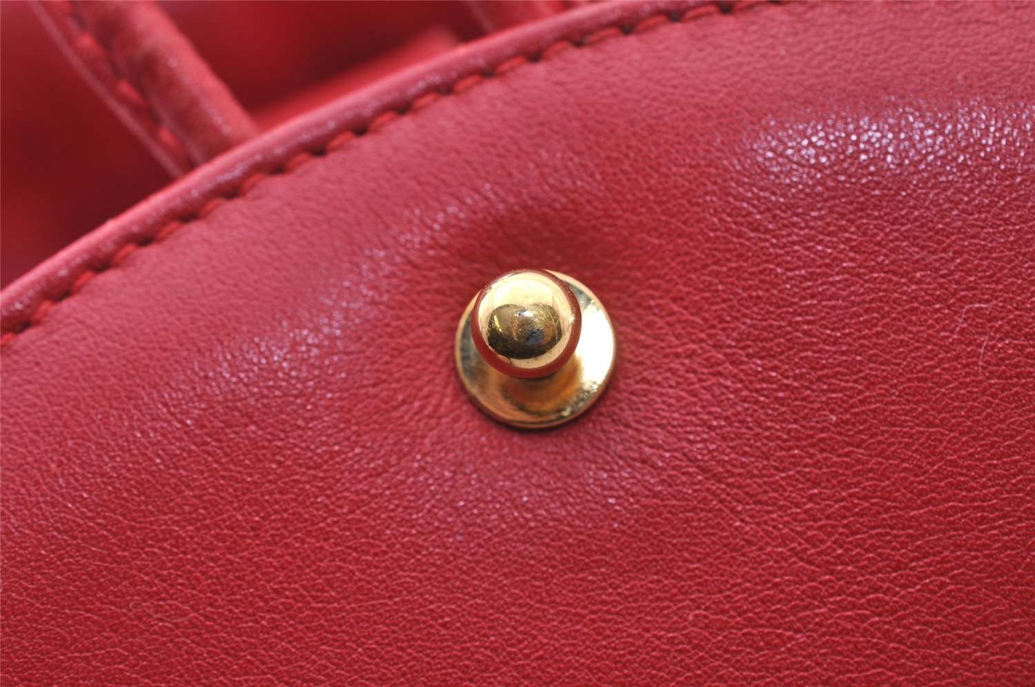 Authentic GUCCI Bamboo Vintage Drawstring Backpack Leather Red 4715I