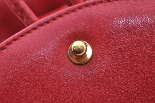 Authentic GUCCI Bamboo Vintage Drawstring Backpack Leather Red 4715I