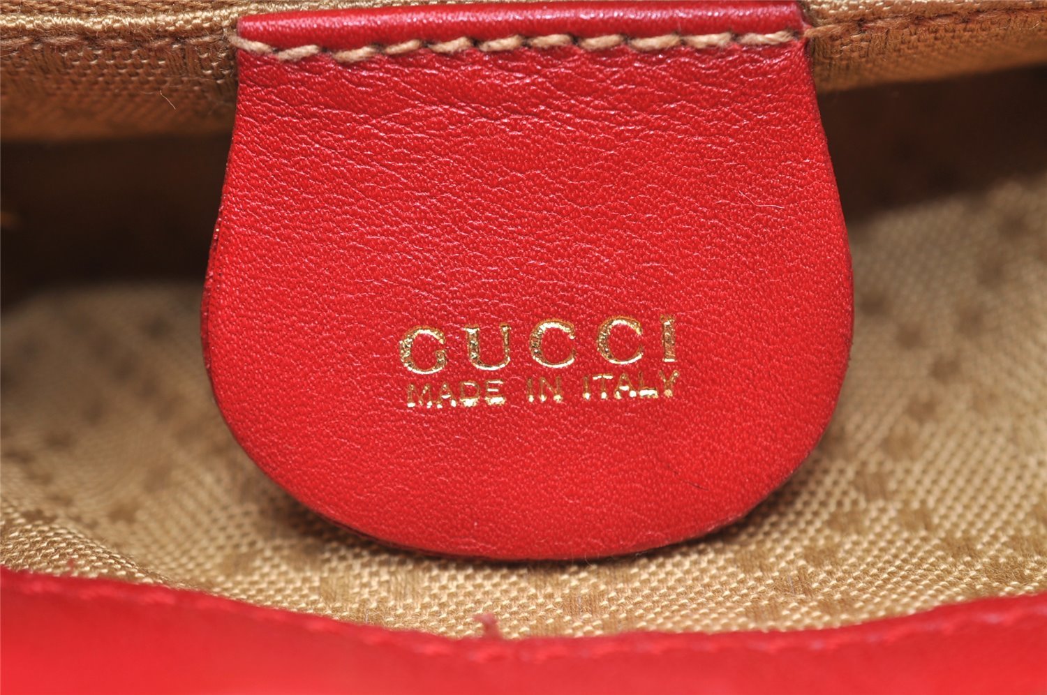 Authentic GUCCI Bamboo Vintage Drawstring Backpack Leather Red 4715I