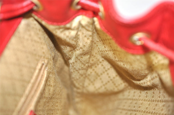 Authentic GUCCI Bamboo Vintage Drawstring Backpack Leather Red 4715I