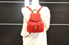 Authentic GUCCI Bamboo Vintage Drawstring Backpack Leather Red 4715I