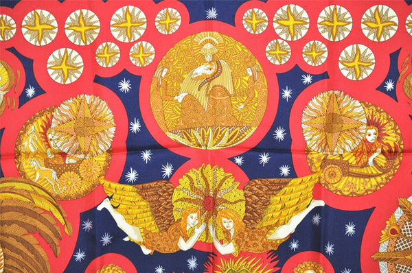 Authentic HERMES Carre 90 Scarf "LE ROY SOLEIL" Silk Navy Blue 4718J