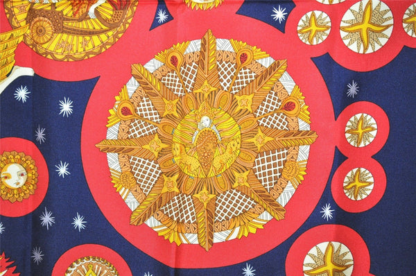 Authentic HERMES Carre 90 Scarf "LE ROY SOLEIL" Silk Navy Blue 4718J