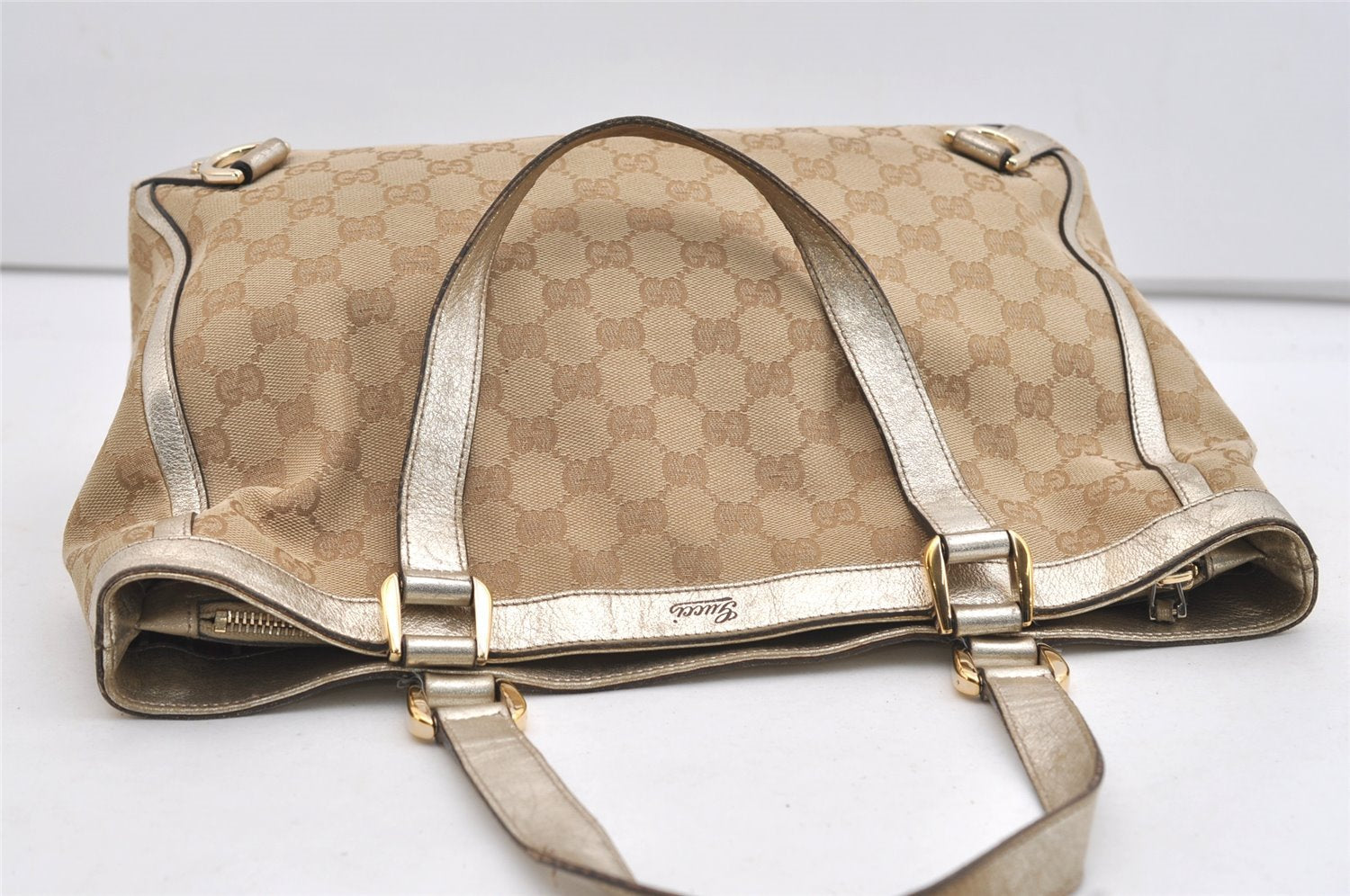 Authentic GUCCI Abbey Shoulder Hand Bag GG Canvas Leather 170004 Beige 4721J