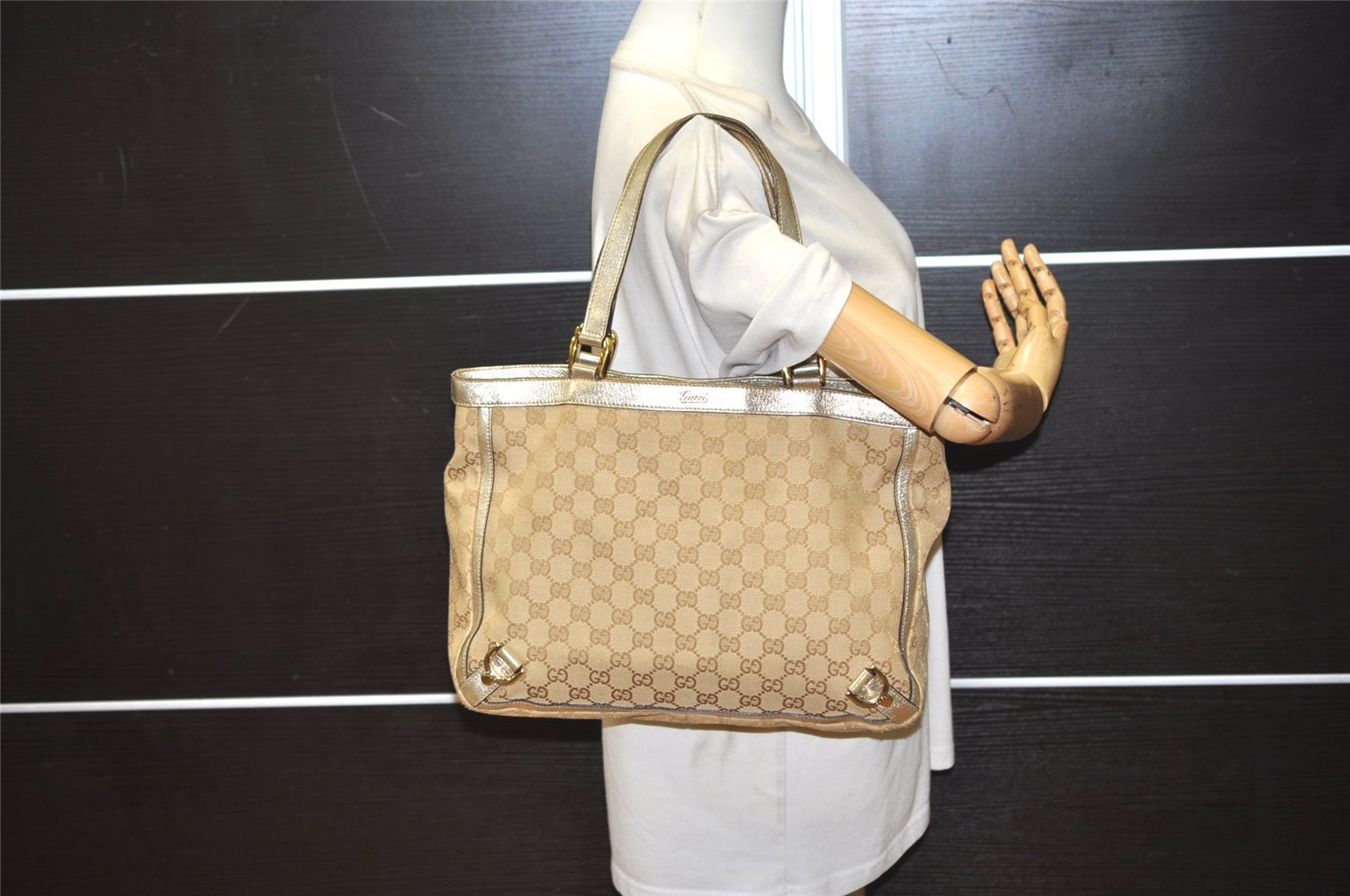 Authentic GUCCI Abbey Shoulder Hand Bag GG Canvas Leather 170004 Beige 4721J