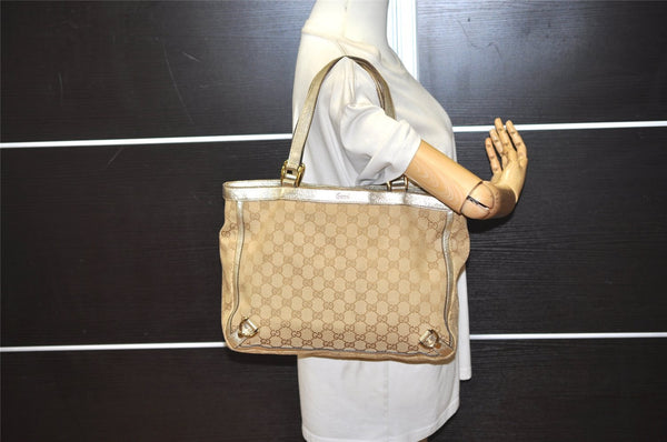Authentic GUCCI Abbey Shoulder Hand Bag GG Canvas Leather 170004 Beige 4721J