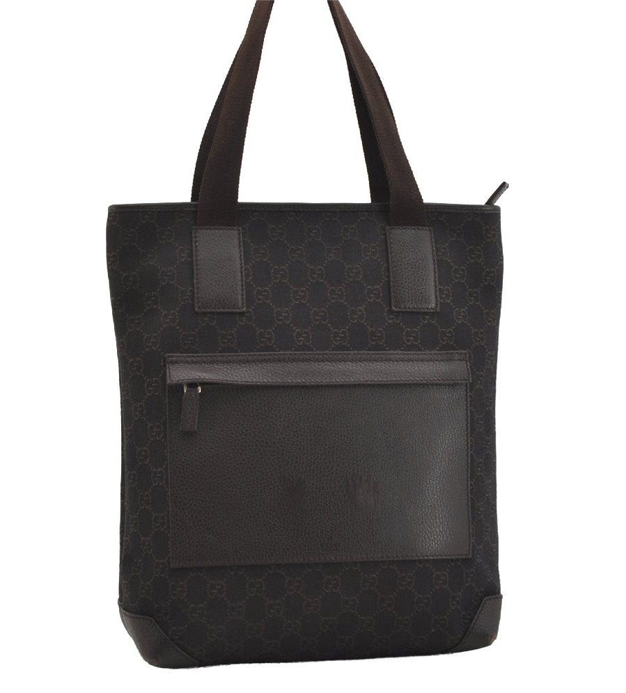 Authentic GUCCI Vintage Shoulder Tote Bag GG Canvas Leather 180450 Brown 4722J