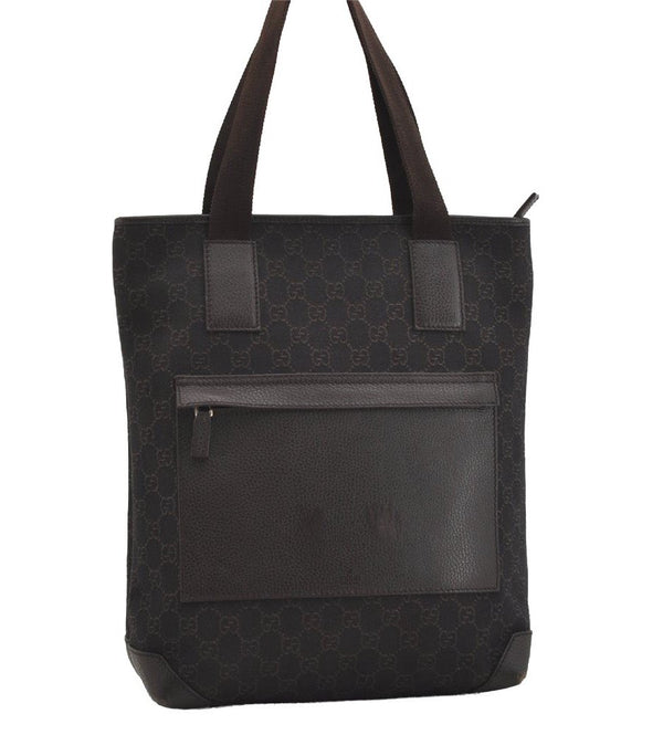 Authentic GUCCI Vintage Shoulder Tote Bag GG Canvas Leather 180450 Brown 4722J
