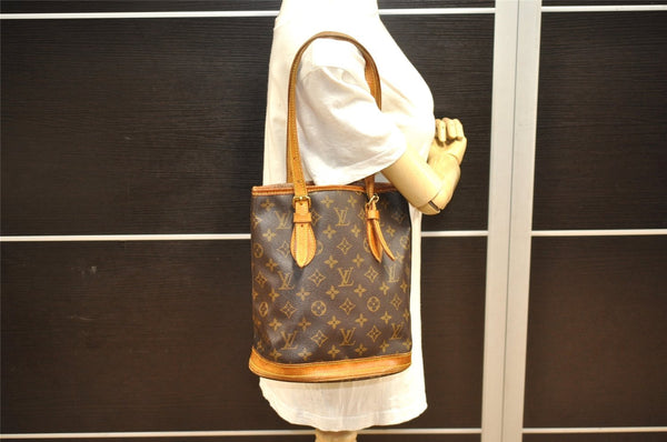 Authentic Louis Vuitton Monogram Bucket PM Shoulder Tote Bag M42238 Junk 4723J