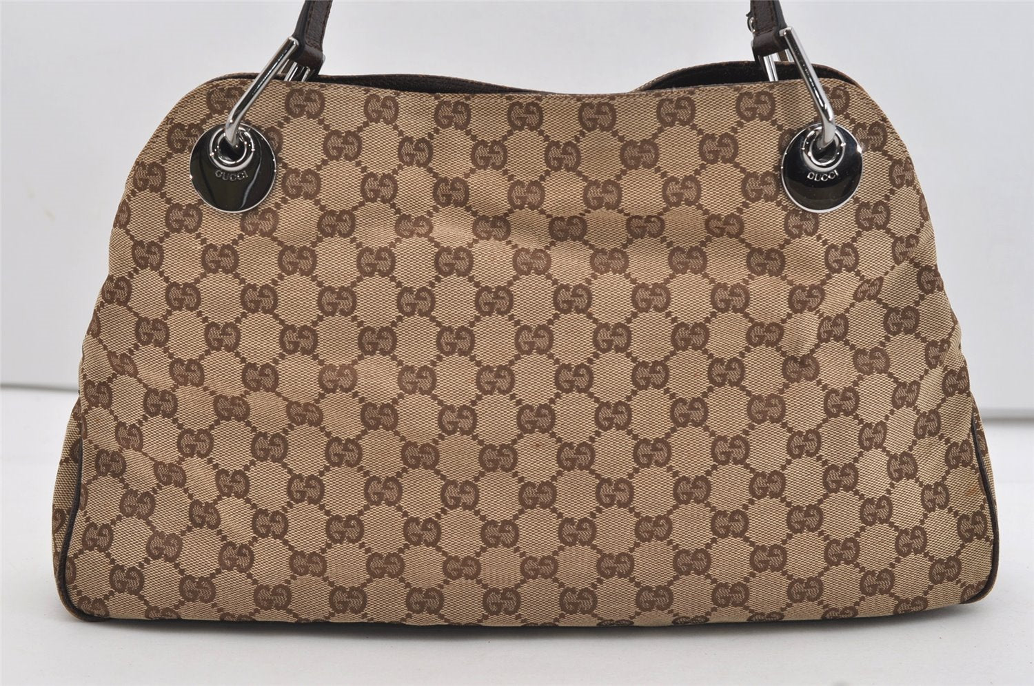 Authentic GUCCI Eclipse Shoulder Tote Bag GG Canvas Leather 121023 Brown 4725J