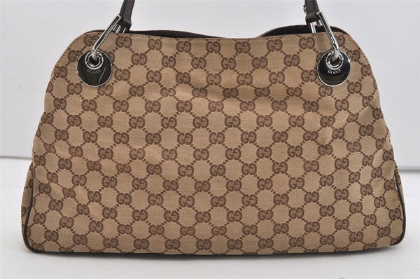 Authentic GUCCI Eclipse Shoulder Tote Bag GG Canvas Leather 121023 Brown 4725J