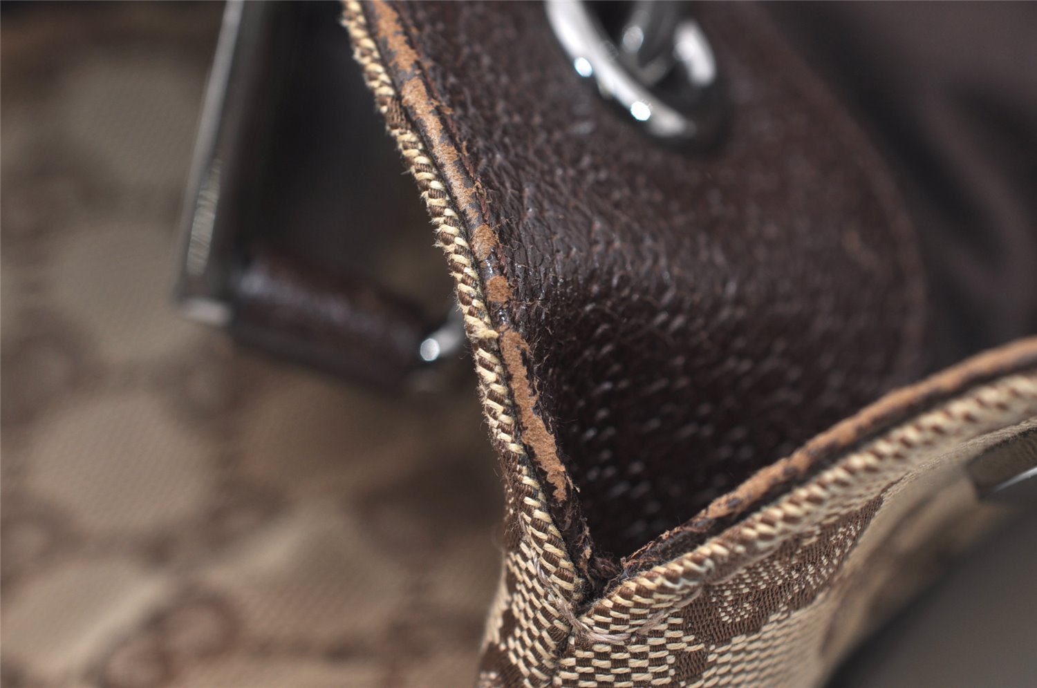 Authentic GUCCI Eclipse Shoulder Tote Bag GG Canvas Leather 121023 Brown 4725J