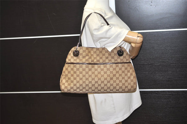 Authentic GUCCI Eclipse Shoulder Tote Bag GG Canvas Leather 121023 Brown 4725J