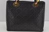 Authentic Christian Dior Lady Dior Lamb Skin Cannage Hand Bag Black CD 4727J