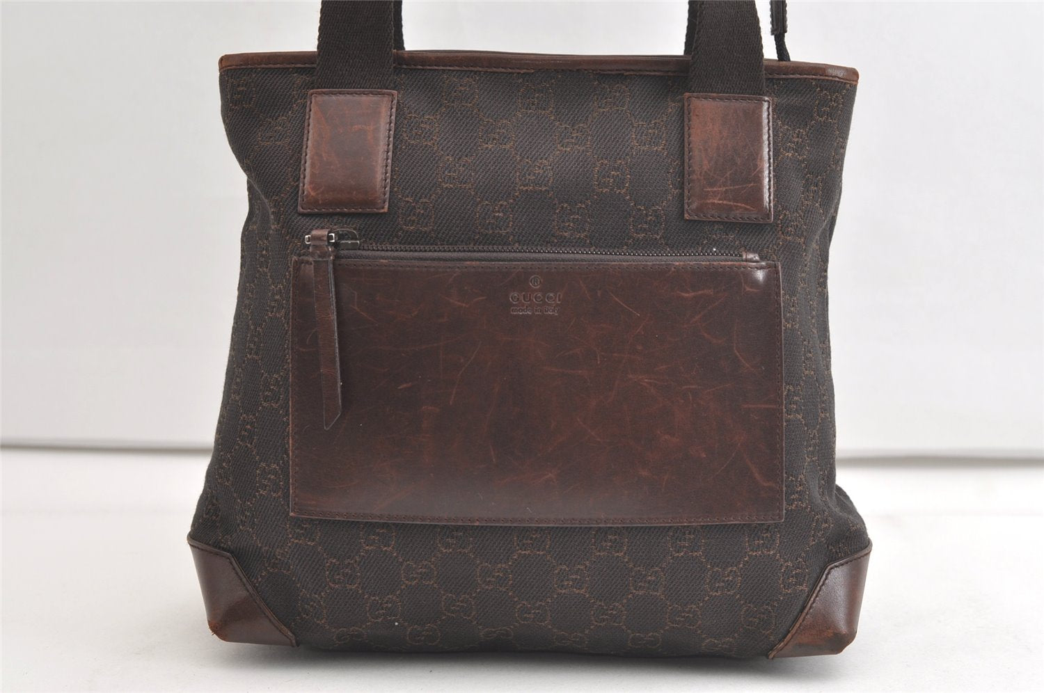 Authentic GUCCI Vintage Shoulder Tote Bag GG Canvas Leather 28893 Brown 4727K
