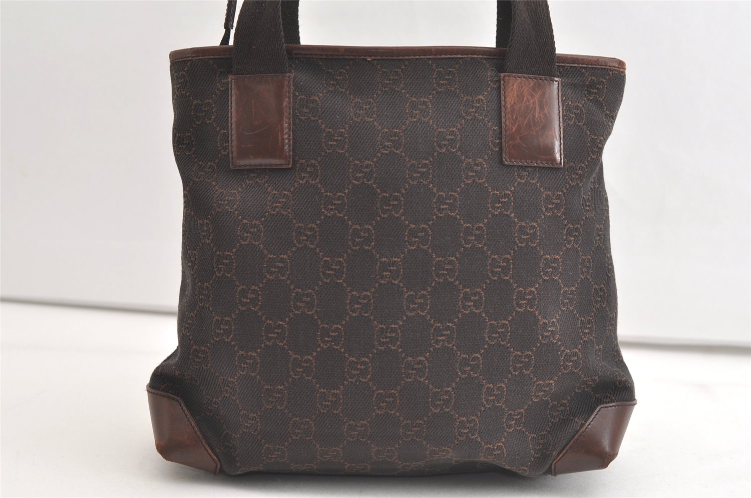Authentic GUCCI Vintage Shoulder Tote Bag GG Canvas Leather 28893 Brown 4727K