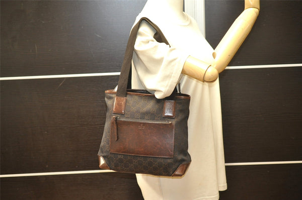 Authentic GUCCI Vintage Shoulder Tote Bag GG Canvas Leather 28893 Brown 4727K