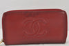 Authentic CHANEL Calf Skin CoCo Mark Zip Long Wallet Purse Red 4730K