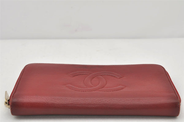 Authentic CHANEL Calf Skin CoCo Mark Zip Long Wallet Purse Red 4730K