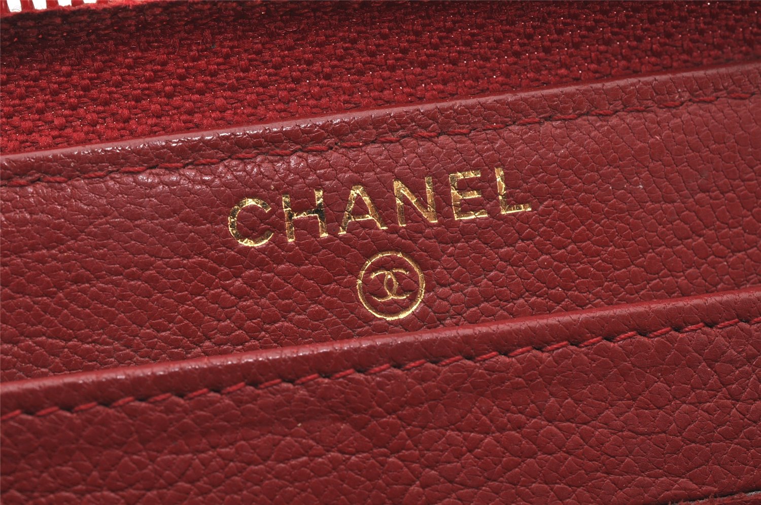 Authentic CHANEL Calf Skin CoCo Mark Zip Long Wallet Purse Red 4730K