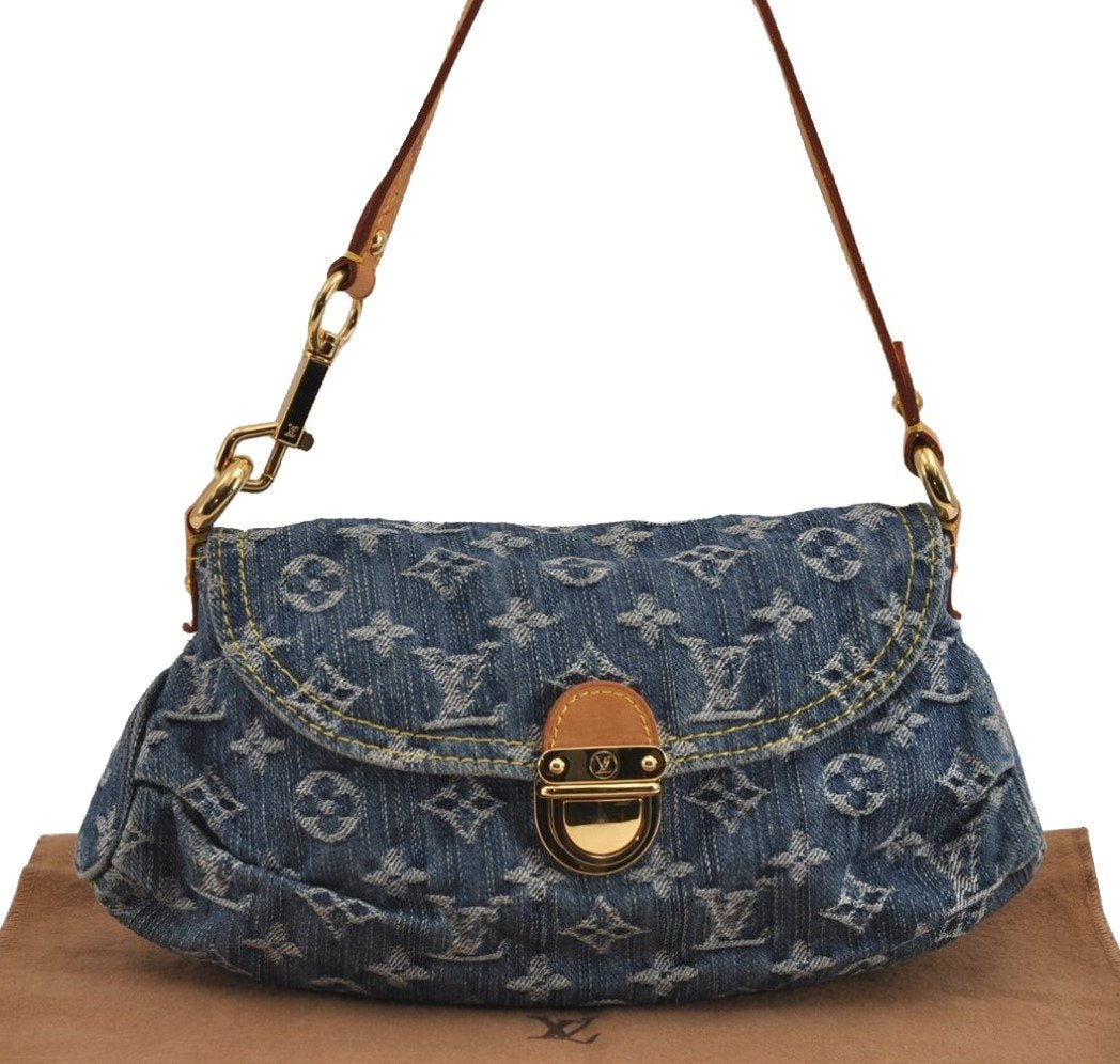 Auth Louis Vuitton Monogram Denim Mini Pleaty Shoulder Bag Blue M95050 LV 4731J
