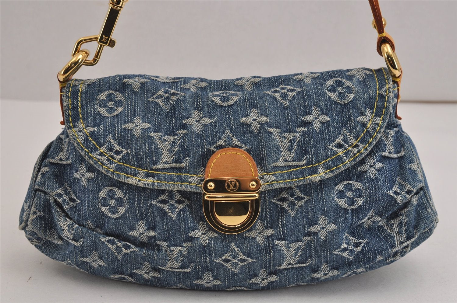 Auth Louis Vuitton Monogram Denim Mini Pleaty Shoulder Bag Blue M95050 LV 4731J