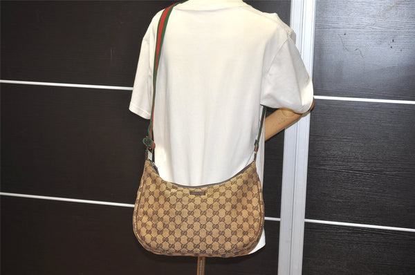 Auth GUCCI Web Sherry Line Shoulder Bag GG Canvas Leather 122790 Brown 4732I