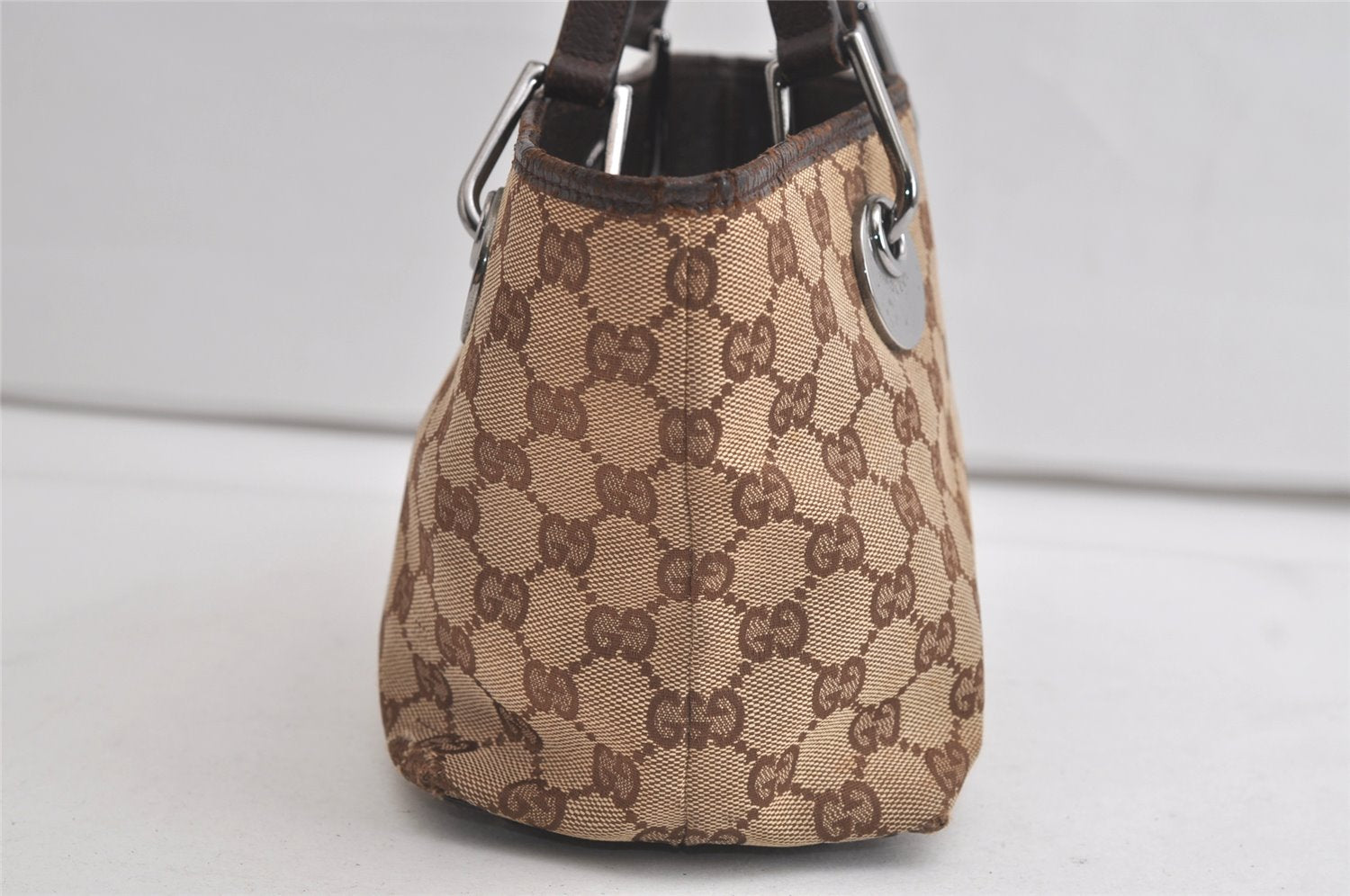 Authentic GUCCI Eclipse Tote Hand Bag GG Canvas Leather 120844 Brown 4732K