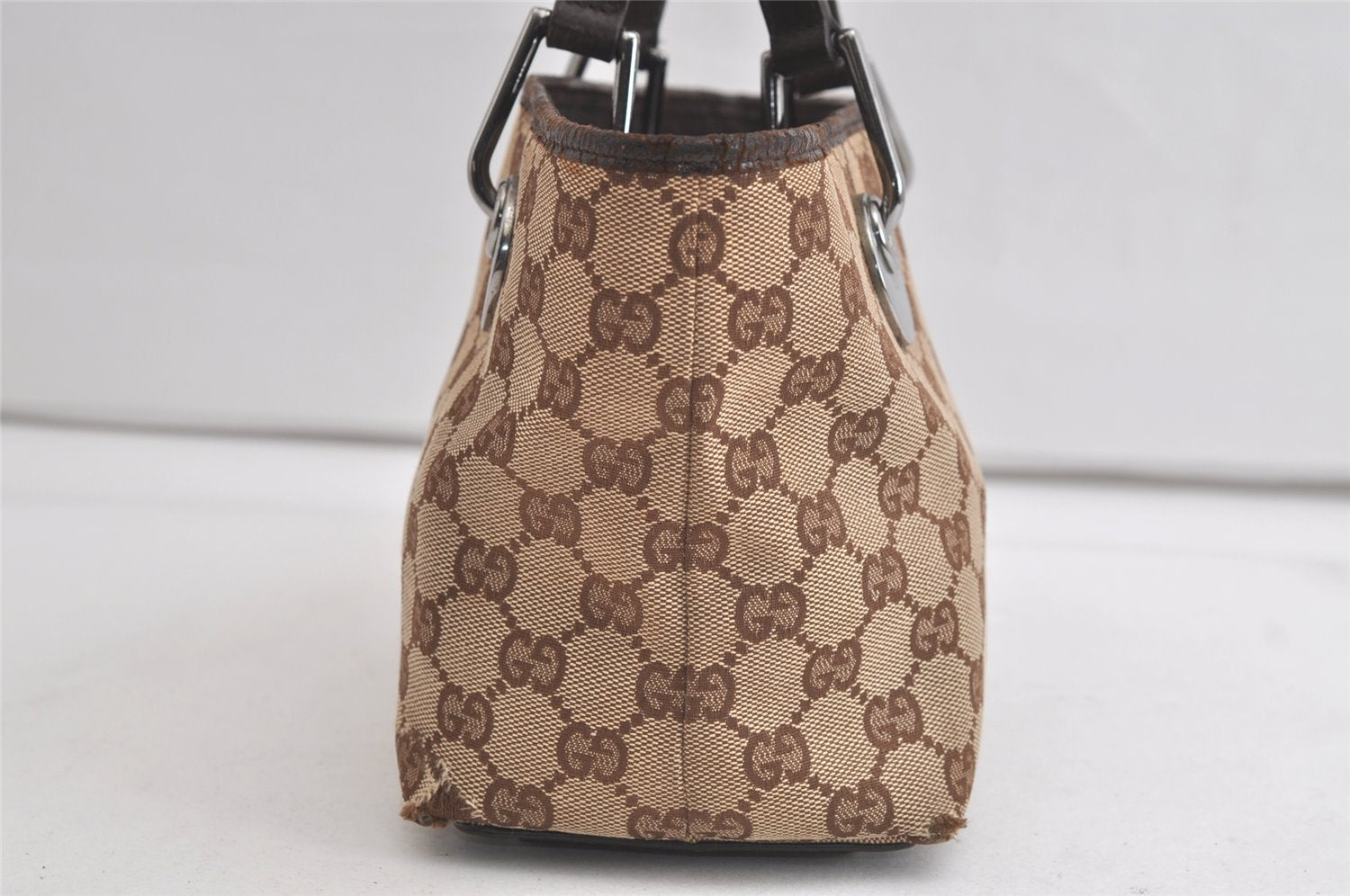 Authentic GUCCI Eclipse Tote Hand Bag GG Canvas Leather 120844 Brown 4732K