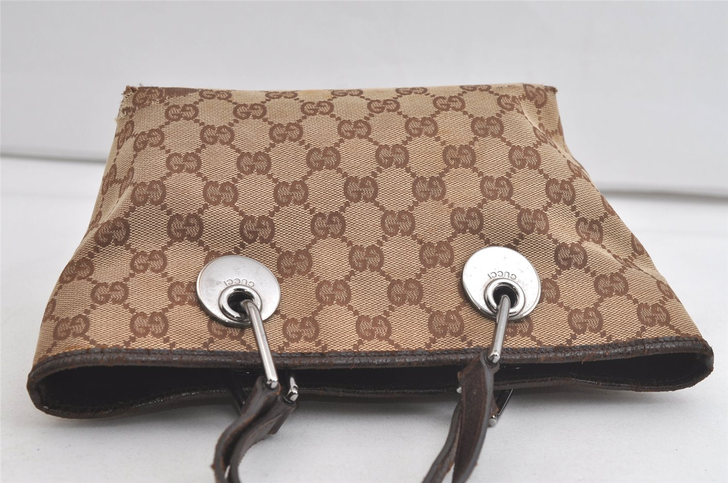 Authentic GUCCI Eclipse Tote Hand Bag GG Canvas Leather 120844 Brown 4732K