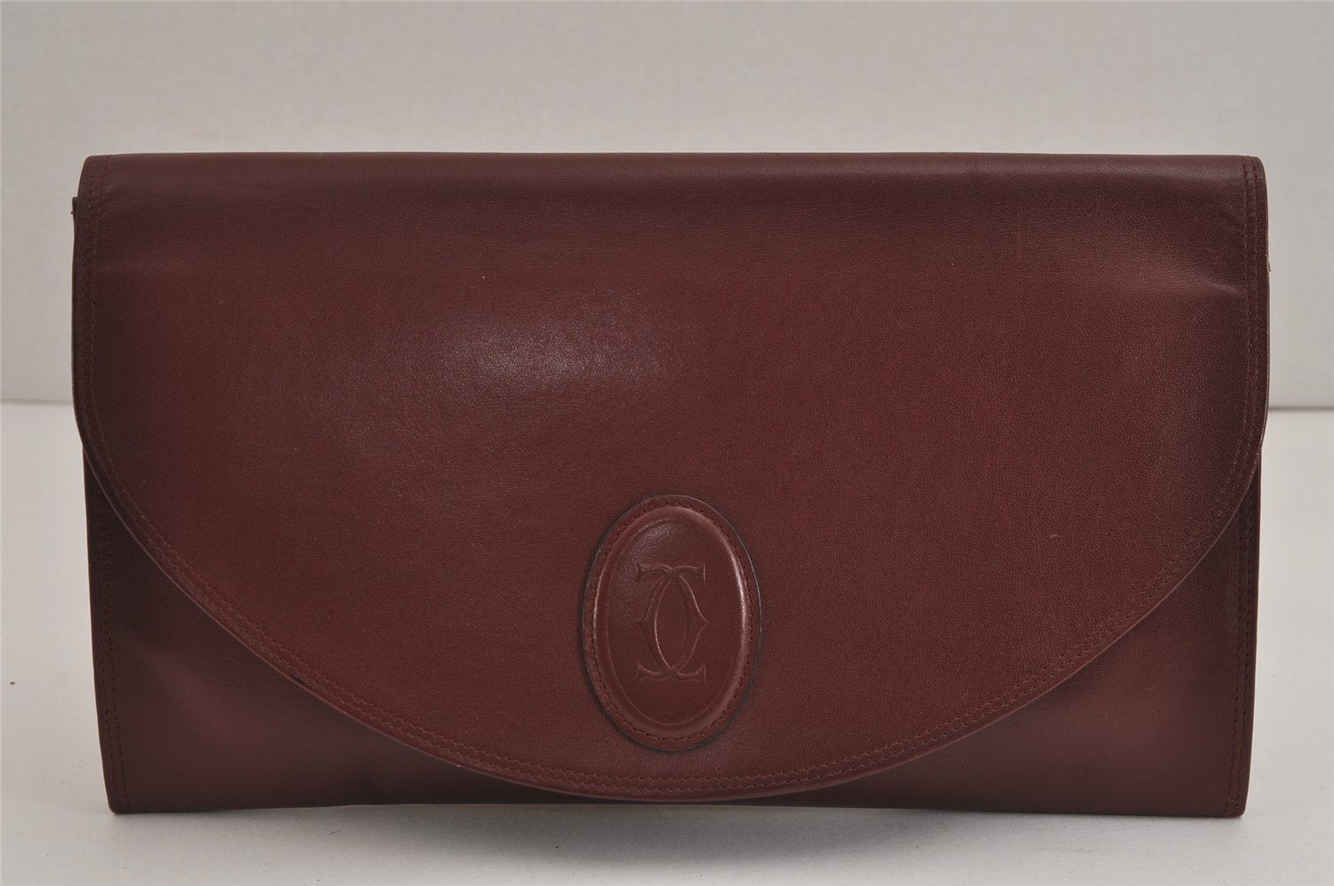 Authentic Cartier Must de Cartier Clutch Hand Bag Leather Bordeaux Red 4733J