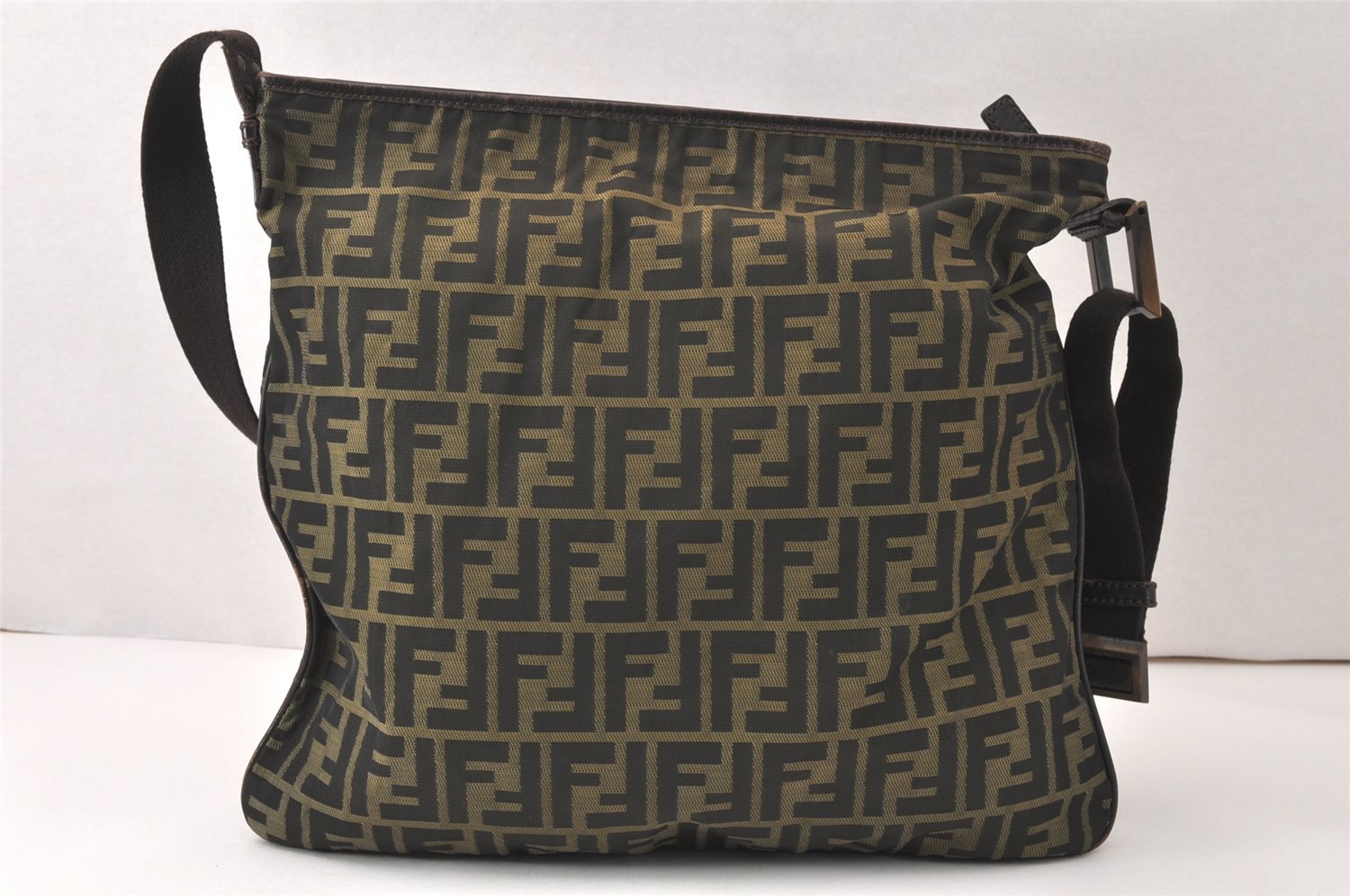 Authentic FENDI Zucca Shoulder Cross Body Bag Nylon Leather Brown 4737K