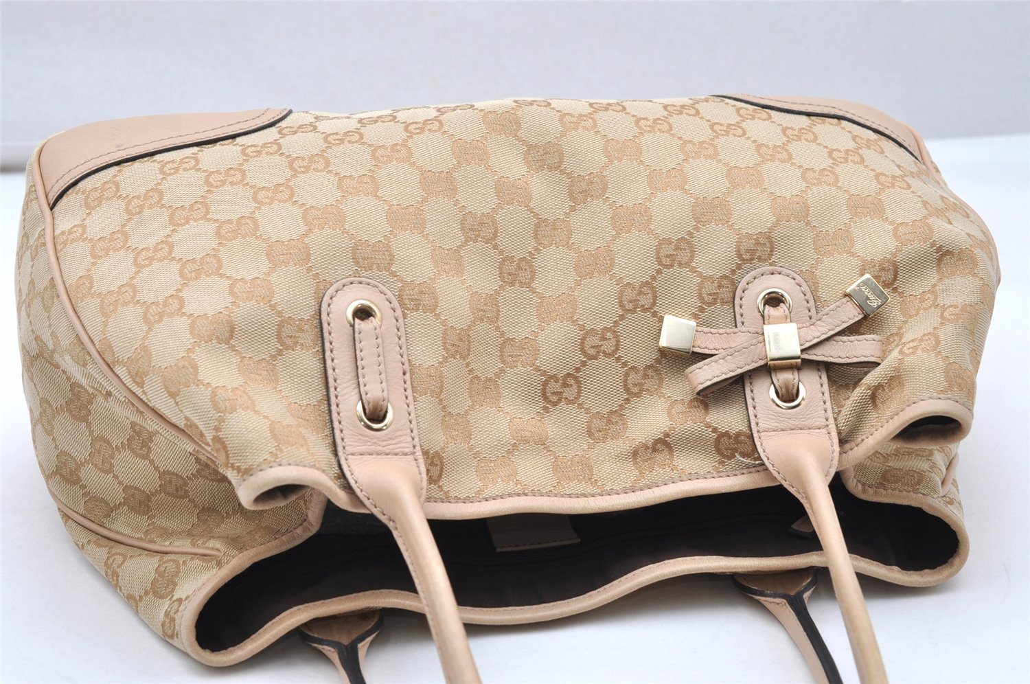 Authentic GUCCI Princy GG Canvas Leather Shoulder Tote Bag 163805 Beige 4738K