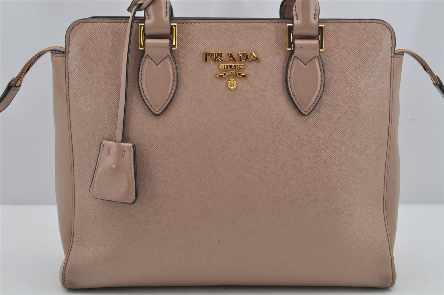 Authentic PRADA Leather Saffiano 2Way Shoulder Hand Bag Pink Beige 4740J