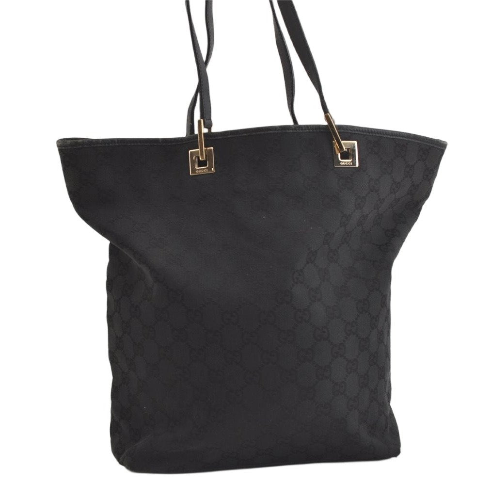 Authentic GUCCI Vintage Shoulder Tote Bag GG Canvas Leather 0021098 Black 4740K