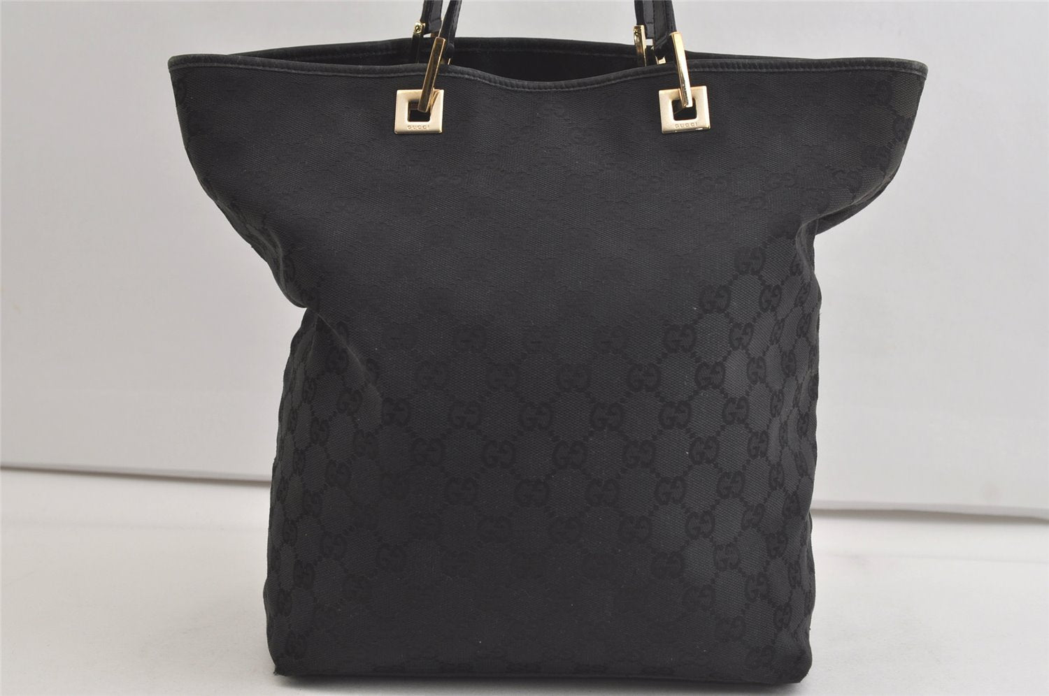 Authentic GUCCI Vintage Shoulder Tote Bag GG Canvas Leather 0021098 Black 4740K