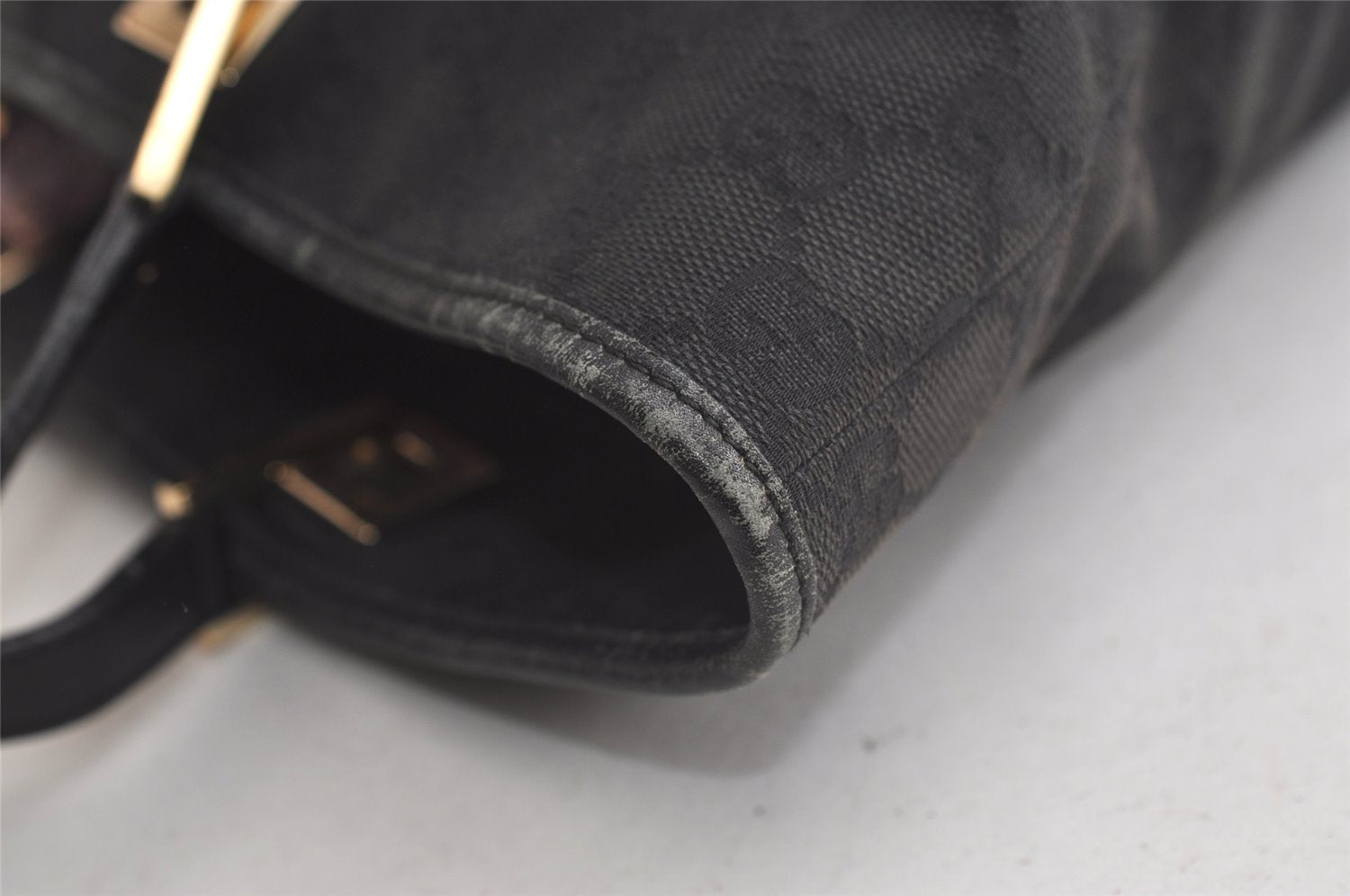 Authentic GUCCI Vintage Shoulder Tote Bag GG Canvas Leather 0021098 Black 4740K