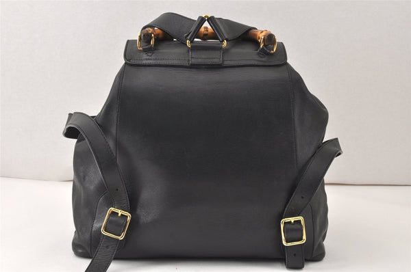 Authentic GUCCI Vintage Bamboo Backpack Purse Leather Black 4742K